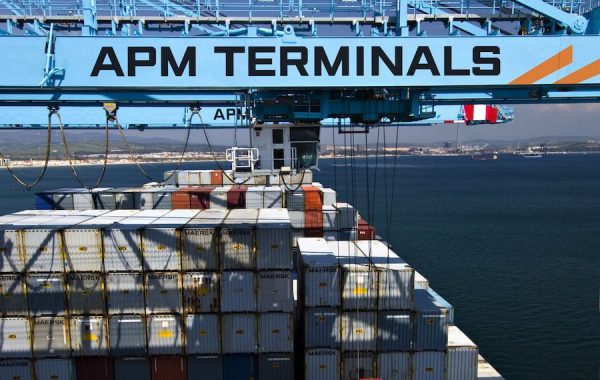 Super post Panamax cranes work the Emma Maersk at APM Terminals Algeciras Spain